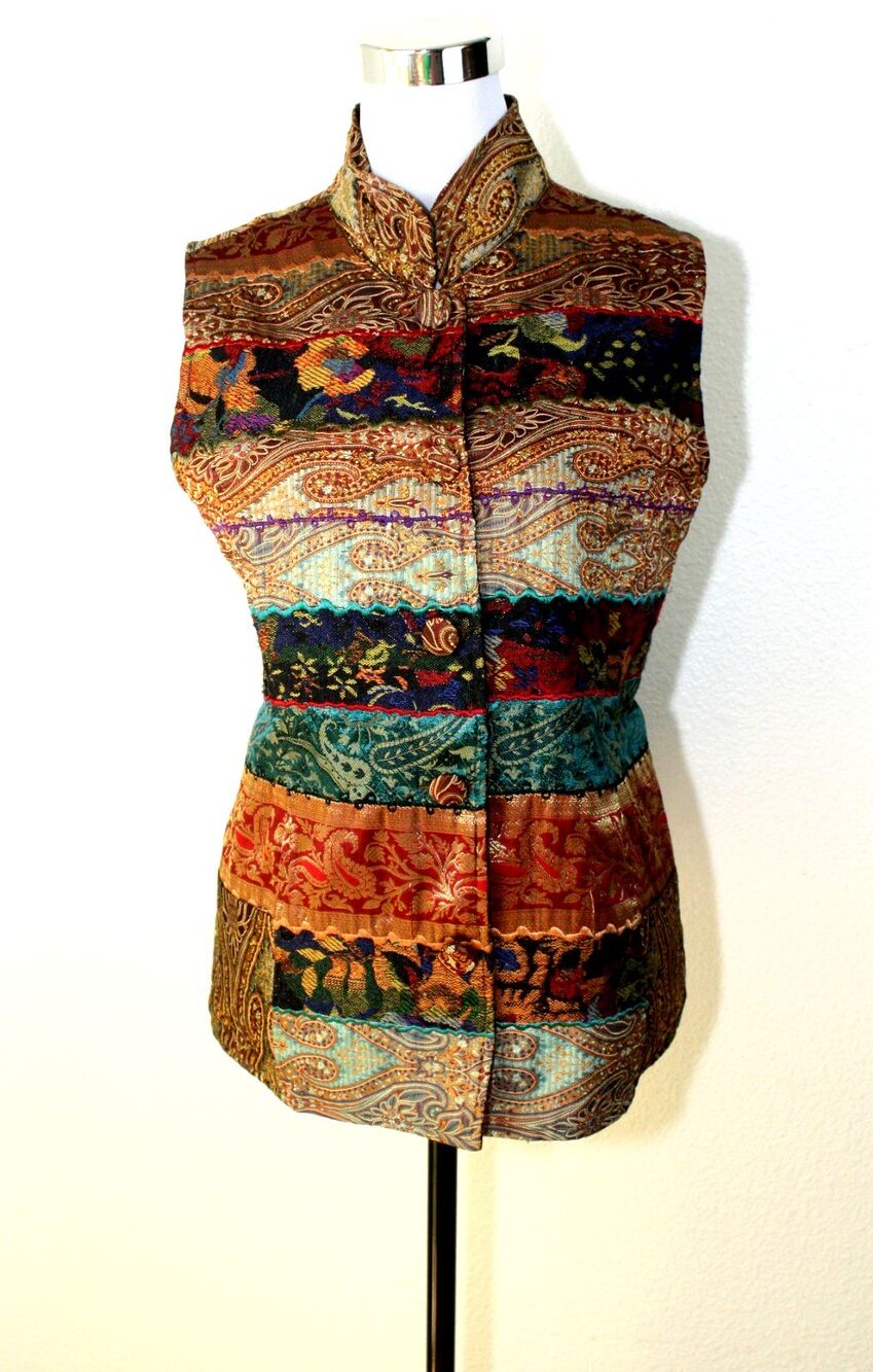 Grandmacore BOHO TRAVEL SMITH Woman's Tapestry Vest Sz L Multicolor Heritage #03